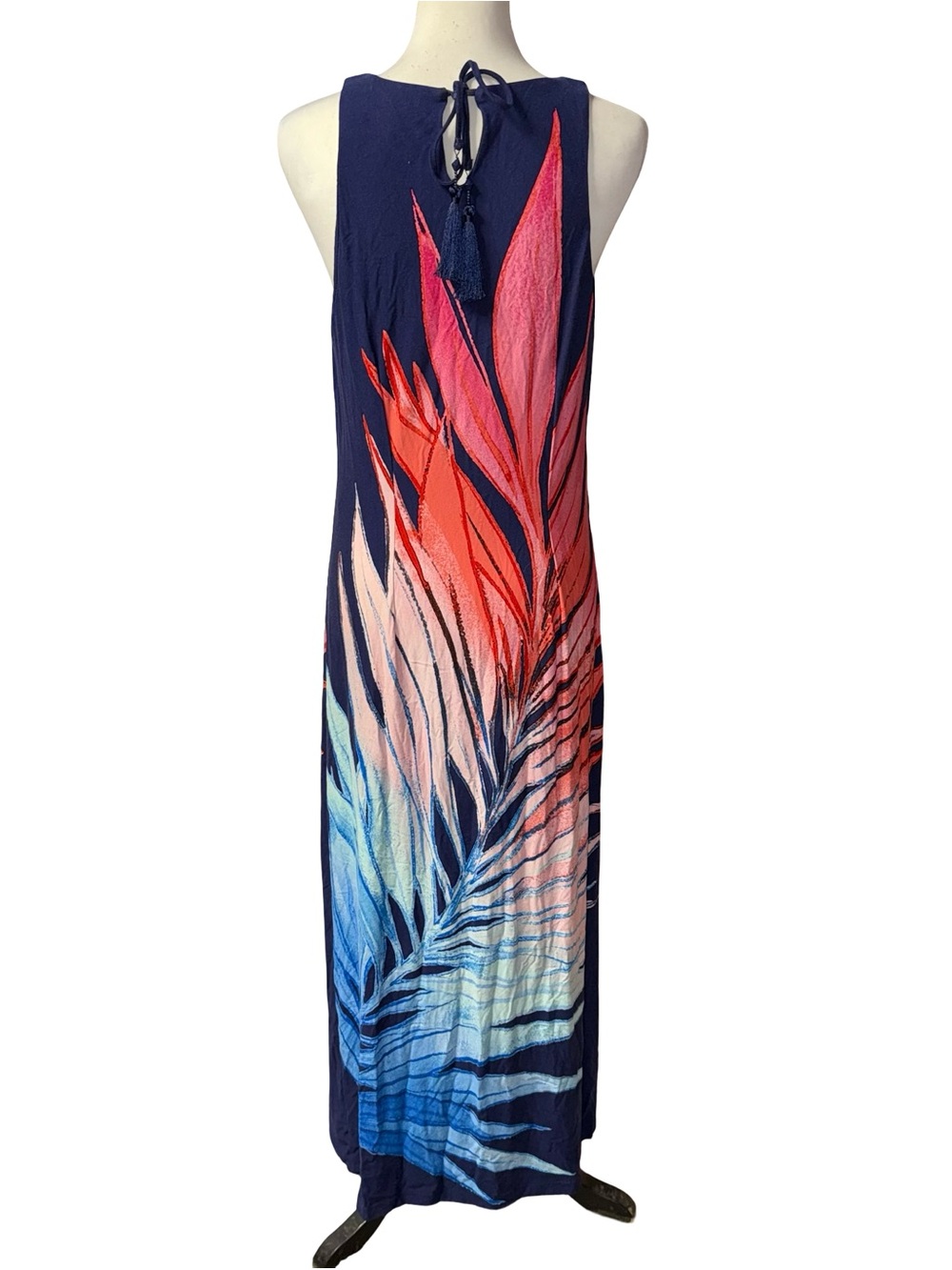 Tommy Bahama Jasmina Perfectly Palm Maxi Dress Navy Coral Pink Blue Sz Medium - Picture 4 of 9